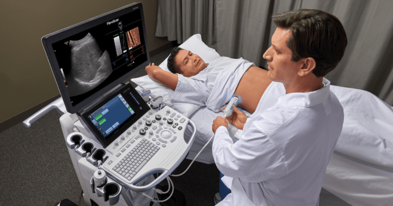 patient being scanned with liver ultrasound device